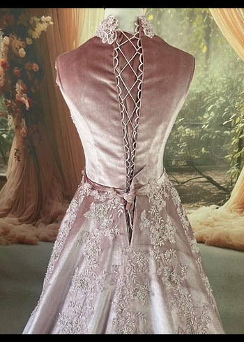 Nakışlı Pudra Pembe Uzun Kollu Nişan Elbisesi - Görsel 7