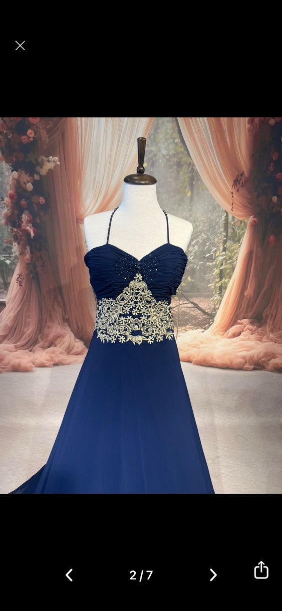 İşlemeli Lacivert Uzun Abiye Elbise - Görsel 3