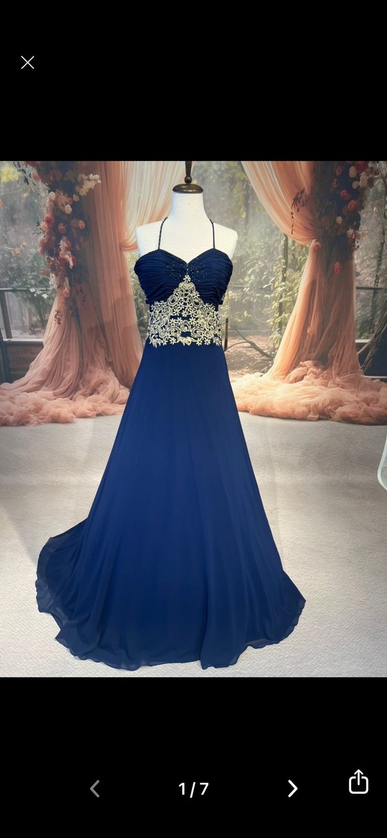 İşlemeli Lacivert Uzun Abiye Elbise - Görsel 4