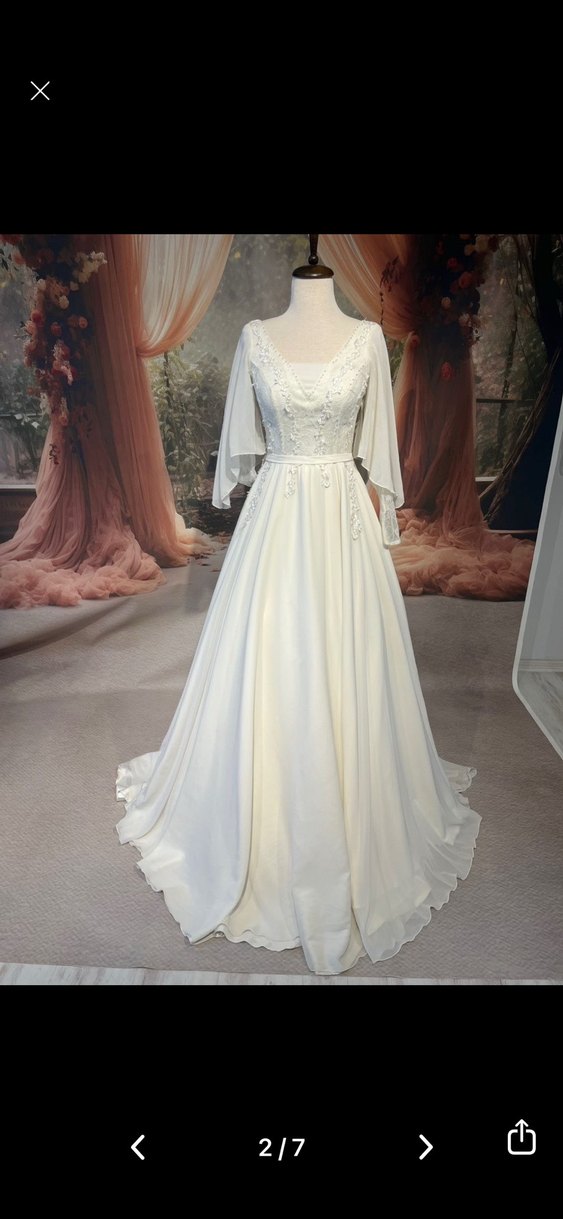 Uzun Kollu Beyaz A Kesim Düğün Elbisesi - Görsel 4