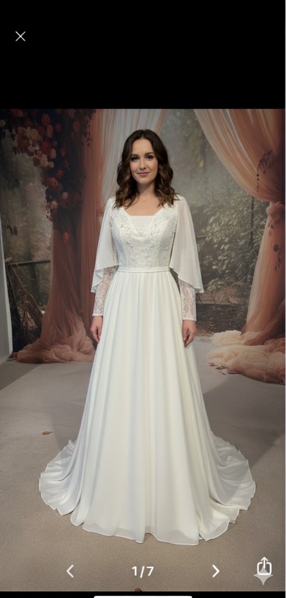 Uzun Kollu Beyaz A Kesim Düğün Elbisesi - Görsel 2