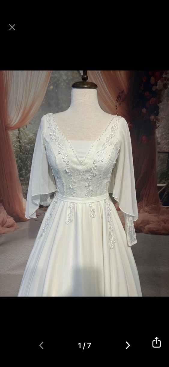 Uzun Kollu Beyaz A Kesim Düğün Elbisesi - Görsel 5