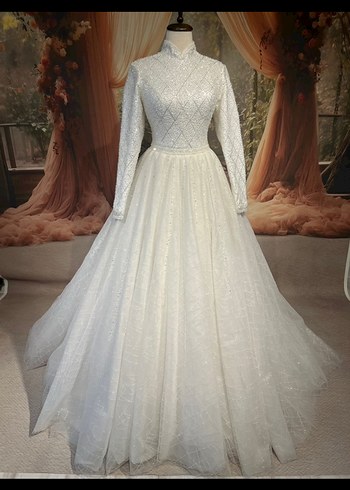 Beyaz Yüksek Yakalı Kadın Triko Tesettür Elbise - Görsel 7