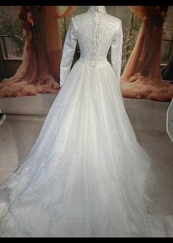 Beyaz Yüksek Yakalı Kadın Triko Tesettür Elbise - Görsel 5