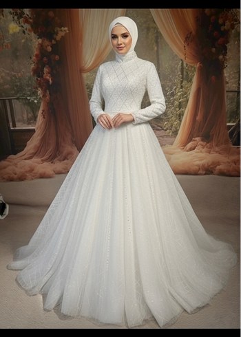 Beyaz Yüksek Yakalı Kadın Triko Tesettür Elbise - Görsel 4