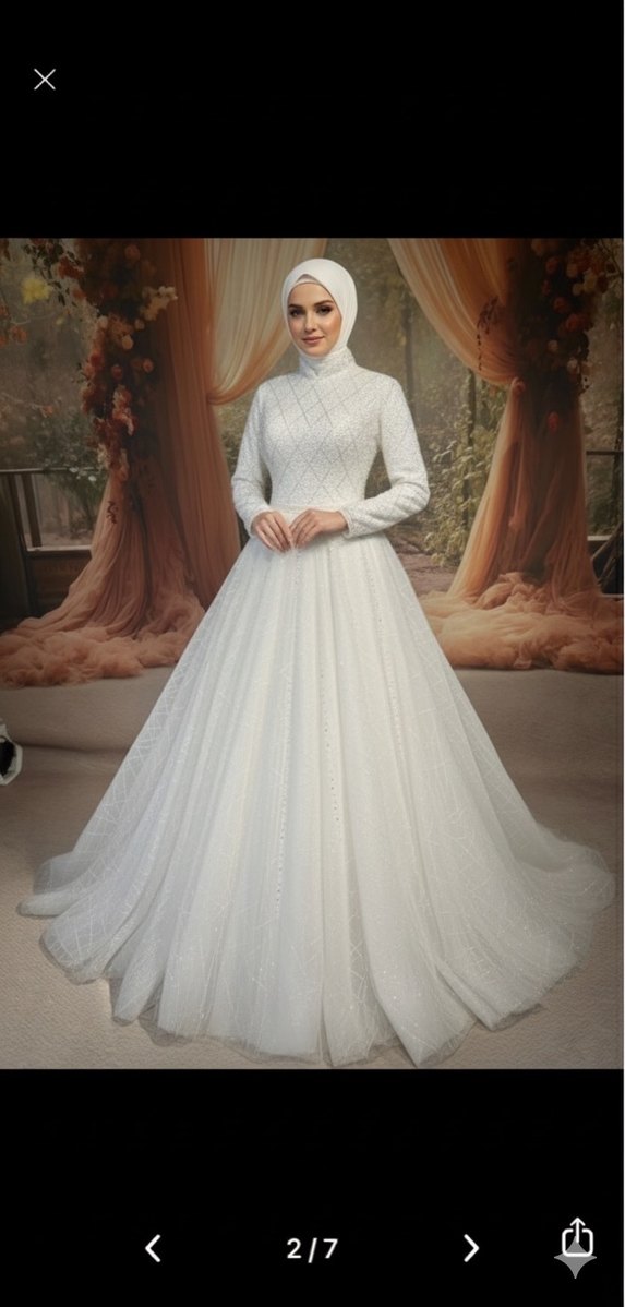 Beyaz Yüksek Yakalı Kadın Triko Tesettür Elbise - Görsel 4