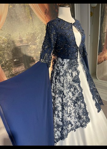 Dantel İşlemeli Lacivert Uzun Abiye Elbise - Görsel 4