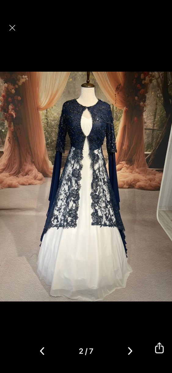 Dantel İşlemeli Lacivert Uzun Abiye Elbise - Görsel 5