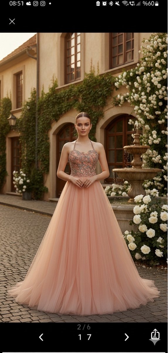 İşlemeli Boncuklu Uzun Pembe Straplez Abiye - Görsel 3