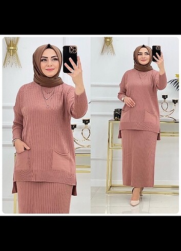 Tesettür tunik etek takımı
