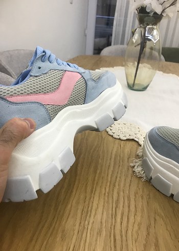 Mavi Pembe Bağcıklı Platform Spor Ayakkabı - Görsel 13