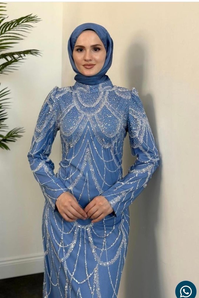 Mavi İnci Uzun Tesettür Abiye - Görsel 2