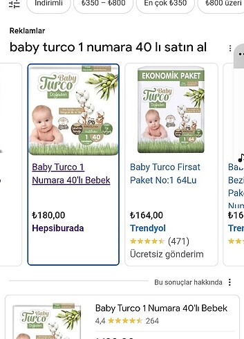 1 Beden: 2-5 kg Beden Renk Bebek bezi