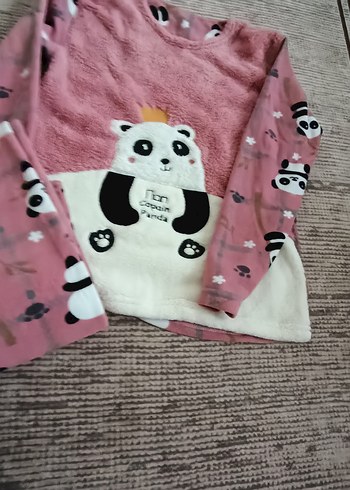 Diğer Kız Çocuk Peluş Panda Desenli Pijama Takımı