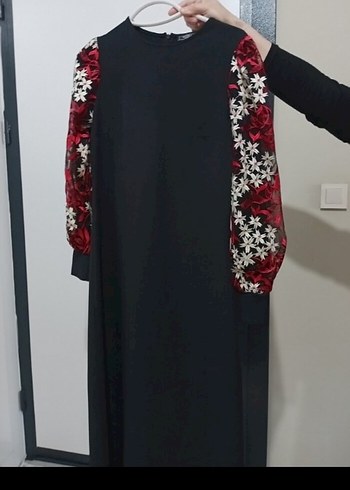 Abiye Nakışlı Siyah Uzun Kollu Gotik Elbise