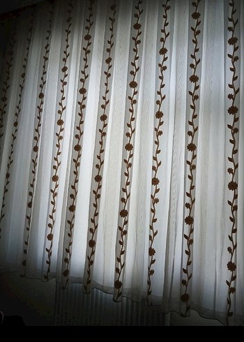 Bej Nakışlı tül perde yepyeni - Görsel 2