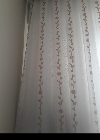 Bej Nakışlı tül perde yepyeni - Görsel 4