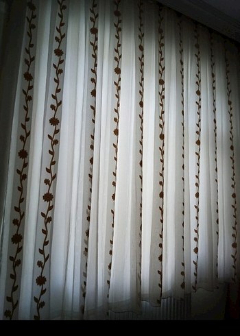 Bej Nakışlı tül perde yepyeni - Görsel 5