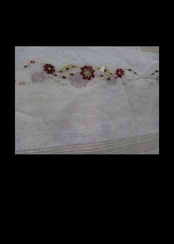 İşlemeli Kırmızı Çiçekli  2 Tül Perde yepyeni - Görsel 3