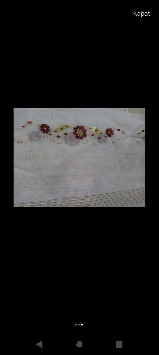 İşlemeli Kırmızı Çiçekli  2 Tül Perde yepyeni - Görsel 3