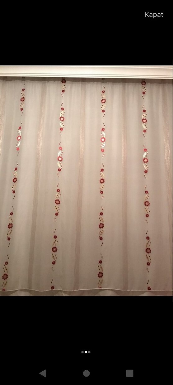 İşlemeli Kırmızı Çiçekli  2 Tül Perde yepyeni - Görsel 2
