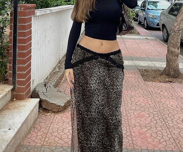 Pull&Bear Leopar Desenli Midi Boy Etek - Görsel 5