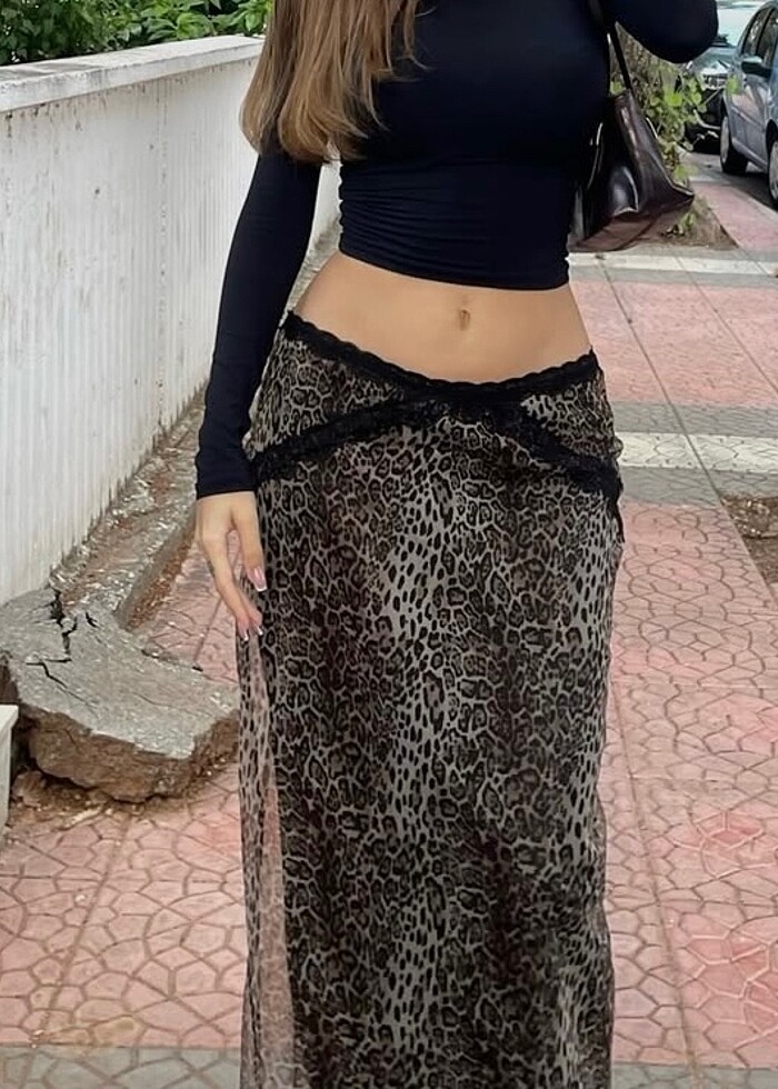 Pull&Bear Leopar Desenli Midi Boy Etek - Görsel 5