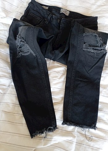 Gri Yırtmaçlı Kadın Denim Pantolon - Görsel 7