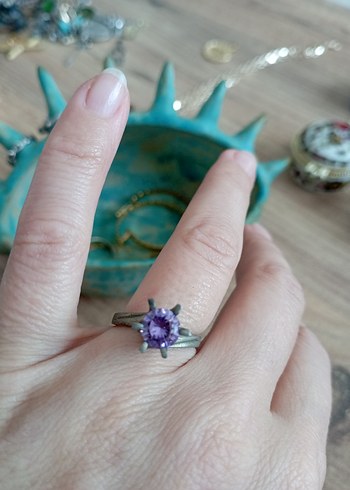 Bohem Zincir Detaylı mor taşlı Yüzük - Görsel 3