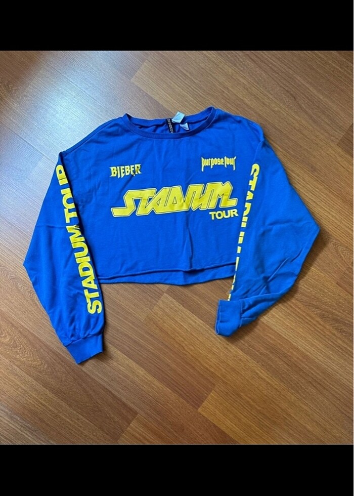 Crop mavi uzun kollu - Görsel 2