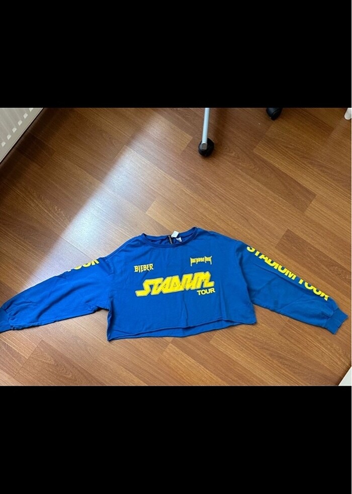 Crop mavi uzun kollu - Görsel 3