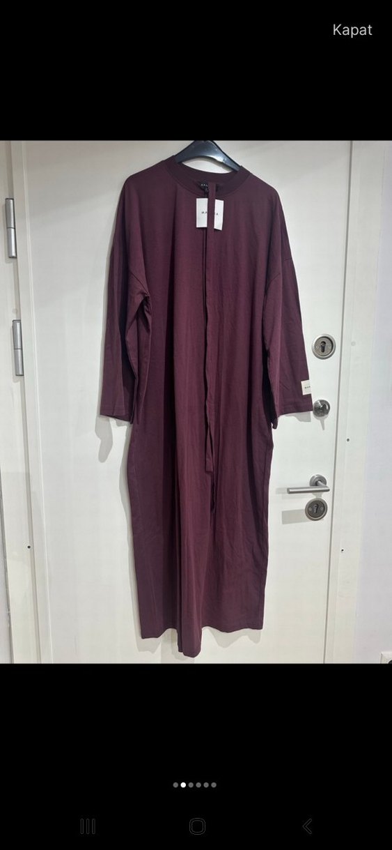 Manuka bordo Kemerli Uzun Kollu Uzun Elbise - Görsel 2