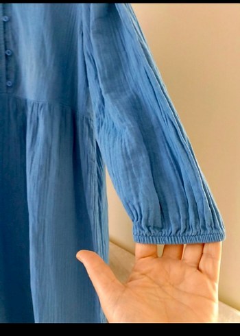 Lcwakiki mavi Keten Uzun Düğmeli Elbise - Görsel 6