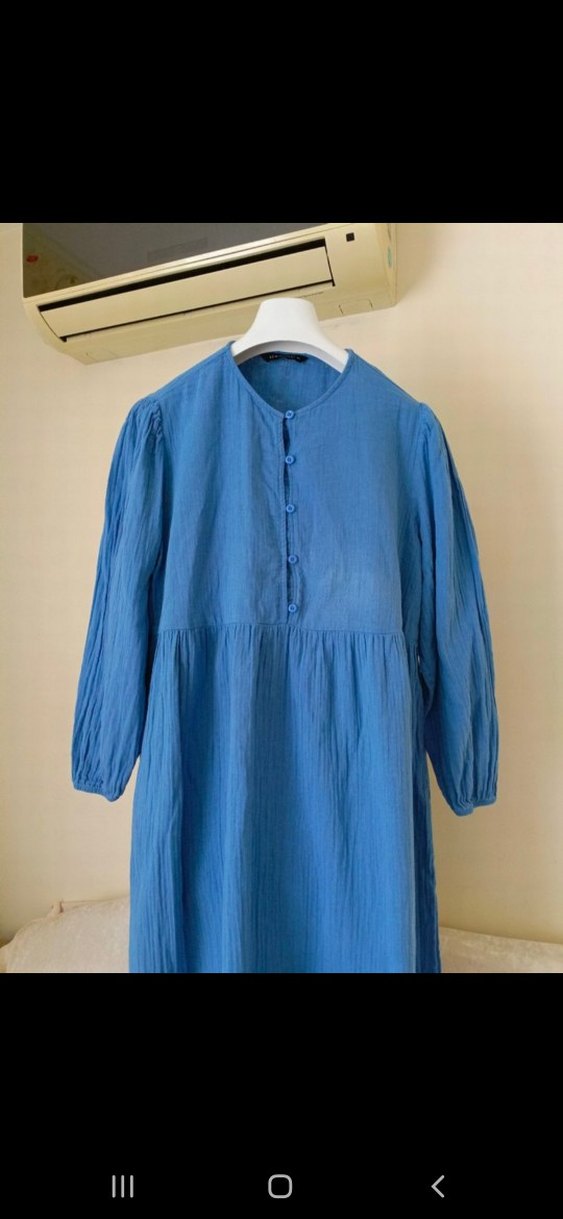 Lcwakiki mavi Keten Uzun Düğmeli Elbise - Görsel 2