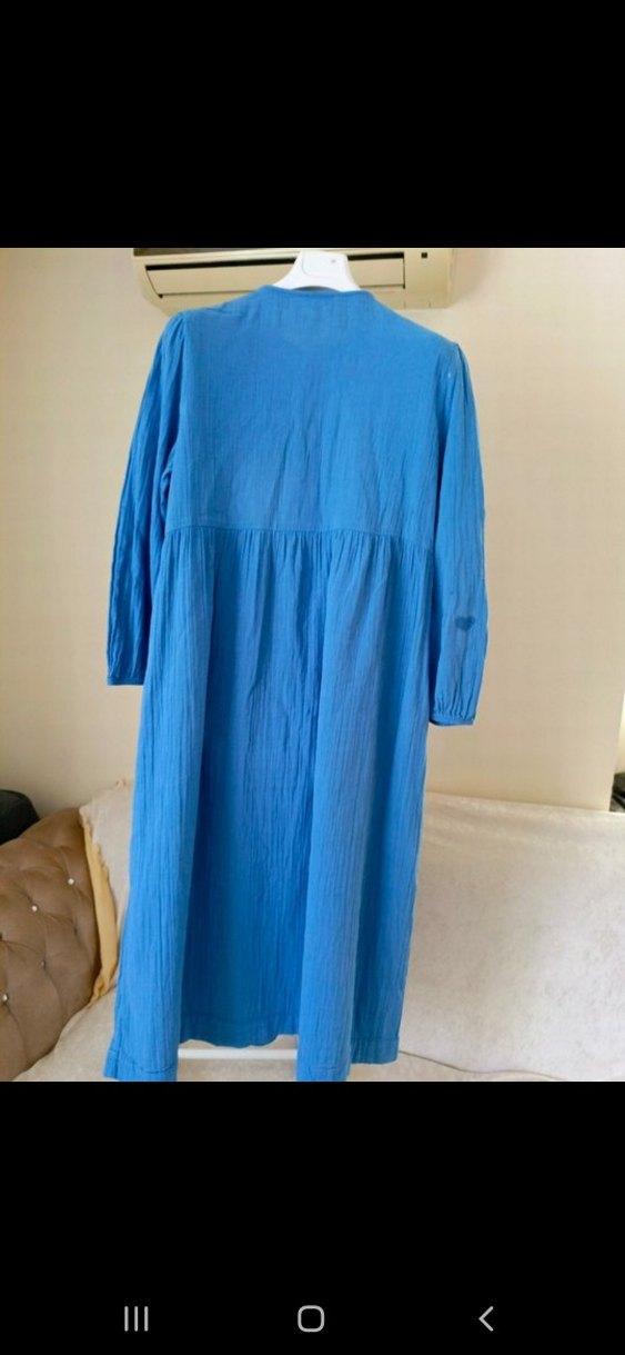 Lcwakiki mavi Keten Uzun Düğmeli Elbise - Görsel 4