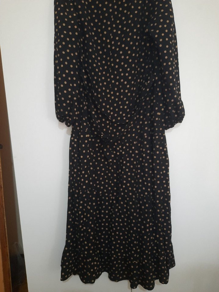 Lcwakiki Uzun Kollu Siyah Puantiyeli Uzun Elbise - Görsel 2
