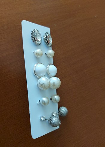 Beyaz Boncuklu Kadın Küpe Seti, Mini Boy - Görsel 2