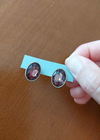 mor pembe arası Mini Vintage Düğmeli Küpe - Görsel 2