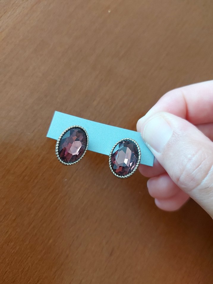 mor pembe arası Mini Vintage Düğmeli Küpe - Görsel 2