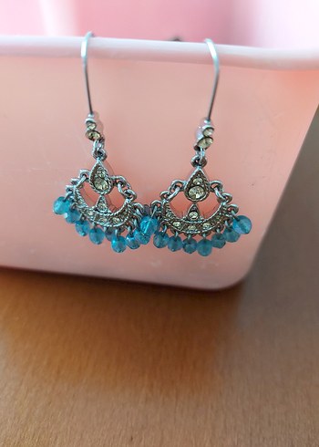 Turkuaz Boncuklu Bohem Midi Küpe - Görsel 2