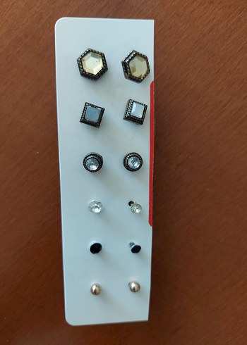 Gri Çok Renkli Düğmeli Mini Küpe Seti - Görsel 2