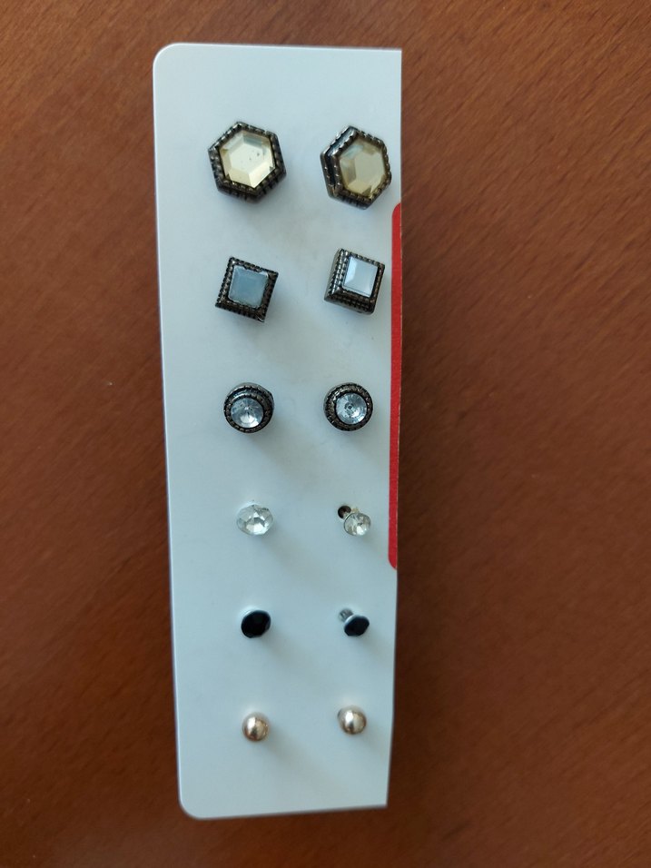 Gri Çok Renkli Düğmeli Mini Küpe Seti - Görsel 2