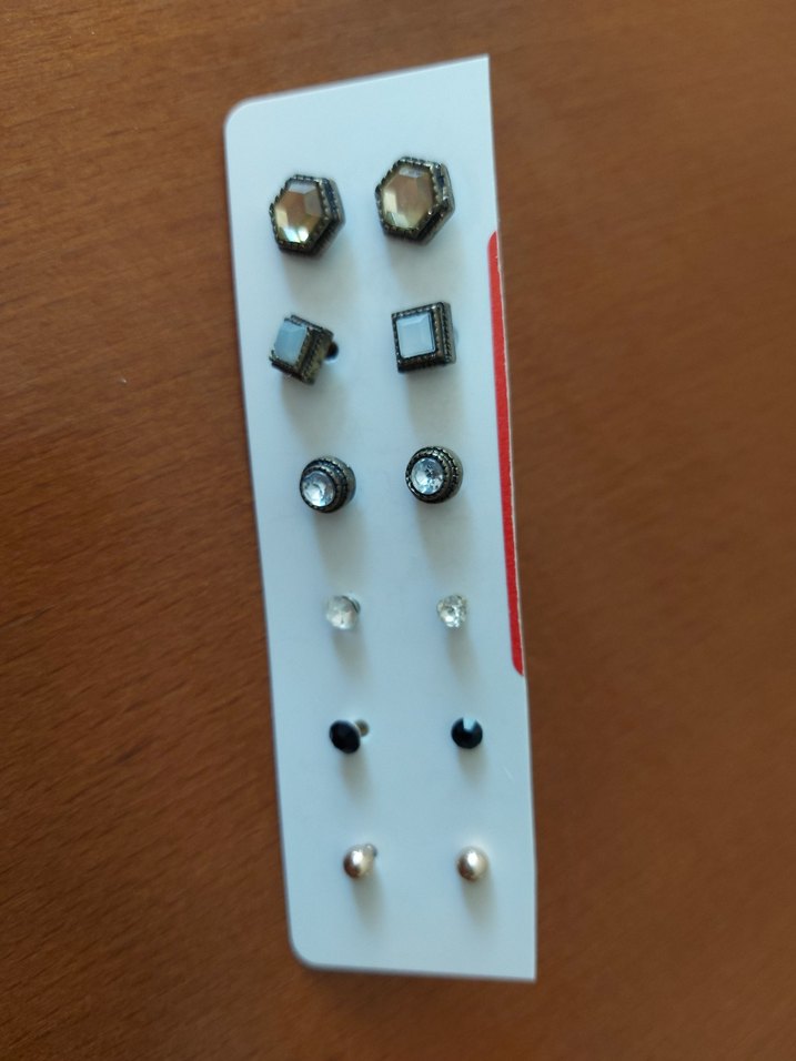 Gri Çok Renkli Düğmeli Mini Küpe Seti - Görsel 3