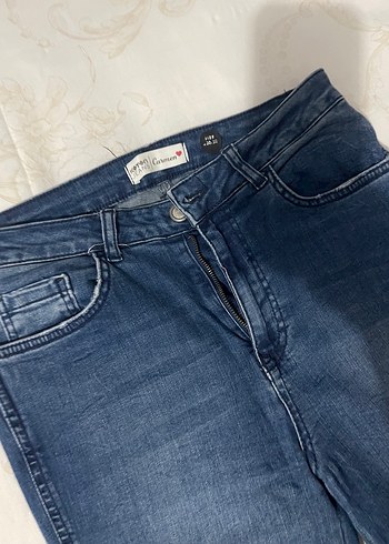 Düz Kesim, Yırtmaçlı Mavi Kadın Kot Pantolon - Görsel 2