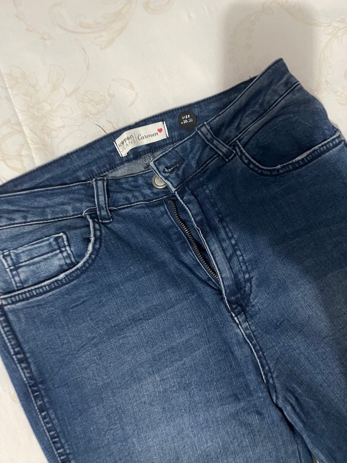 Düz Kesim, Yırtmaçlı Mavi Kadın Kot Pantolon - Görsel 2