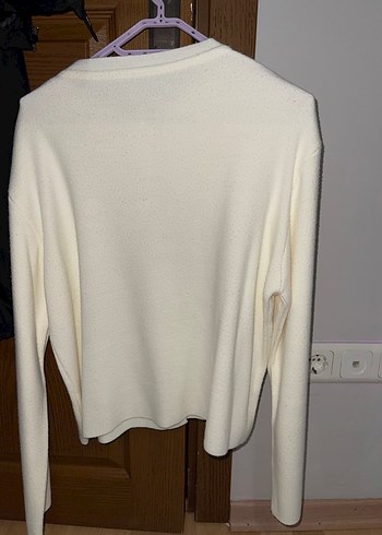 Düğmeli Beyaz Kadın Hırka - Görsel 3