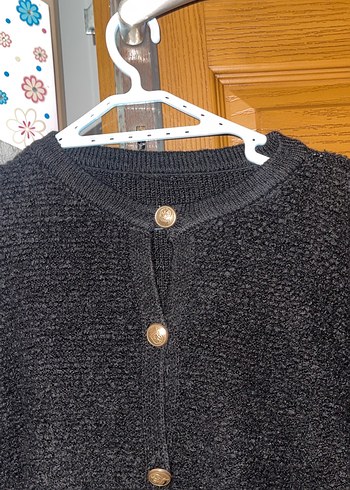 Düğmeli Siyah Midi Triko Hırka - Görsel 2