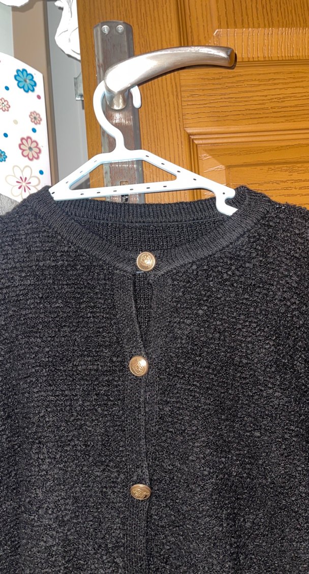 Düğmeli Siyah Midi Triko Hırka - Görsel 2