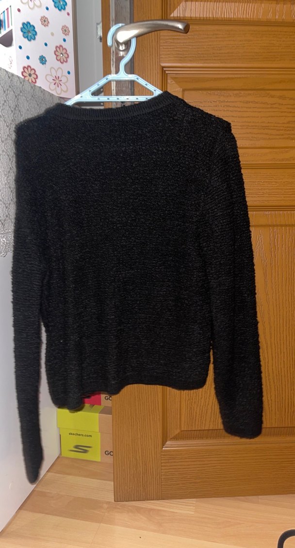 Düğmeli Siyah Midi Triko Hırka - Görsel 3