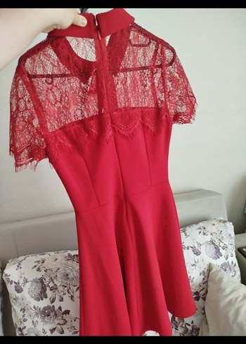 Diğer Bordo Dantelli Mini Elbise